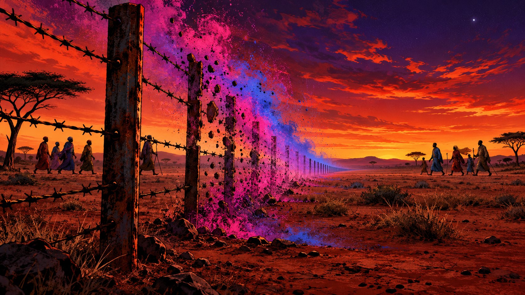 A border fence in the Sahel turning into powder